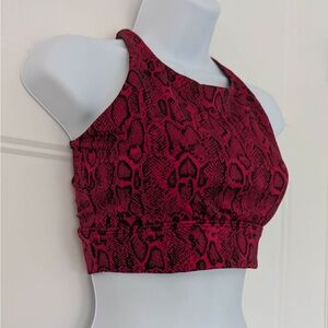 Buff bunny Snake Print Sports Bra Small Pink Strappy Back High Neck Gym Top